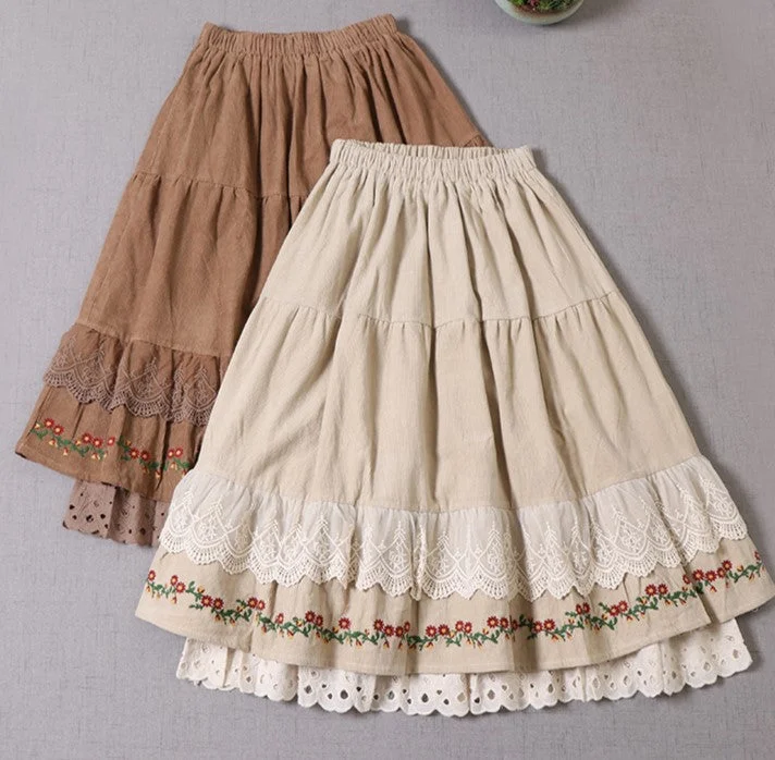 Retro Embroidery Cottagecore Cotton Skirt chiffon skirt airy