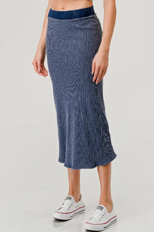 Ribbed Mineral Dyed Midi Skirt by Hashtag in Indigo mini skirt trendy