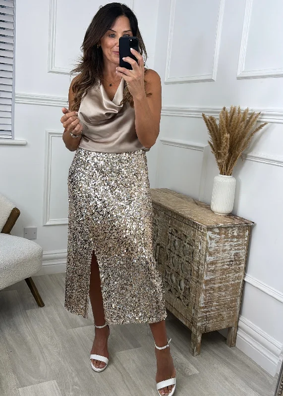 Ryley Gold Sequin Maxi Skirt corduroy skirt cozy