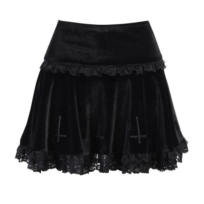 Solid A line lace hem spider web pattern mini skirt tulle skirt dreamy