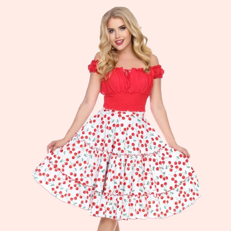 Sweet Cherry Cha Cha Skirt in White velvet skirt sumptuous