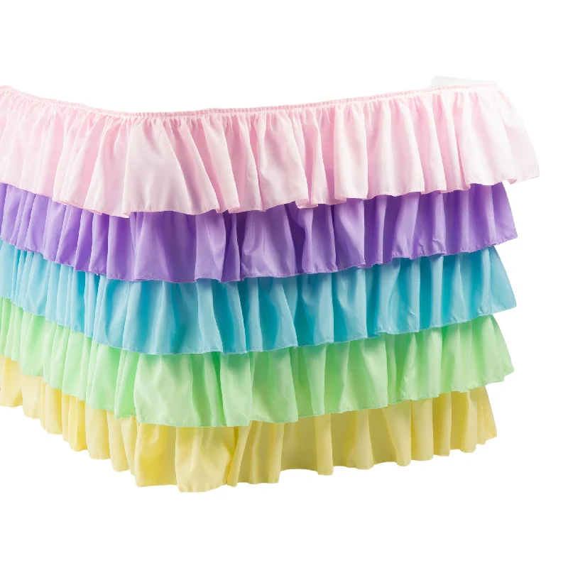 Ruffled 5 Tier Pastel Rainbow Table Skirt 21ft Polyester velvet skirt plush