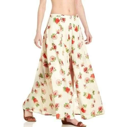 Fashionable Floral Print Button Fly Long Skirt For Women - Off-white L casual skirt length