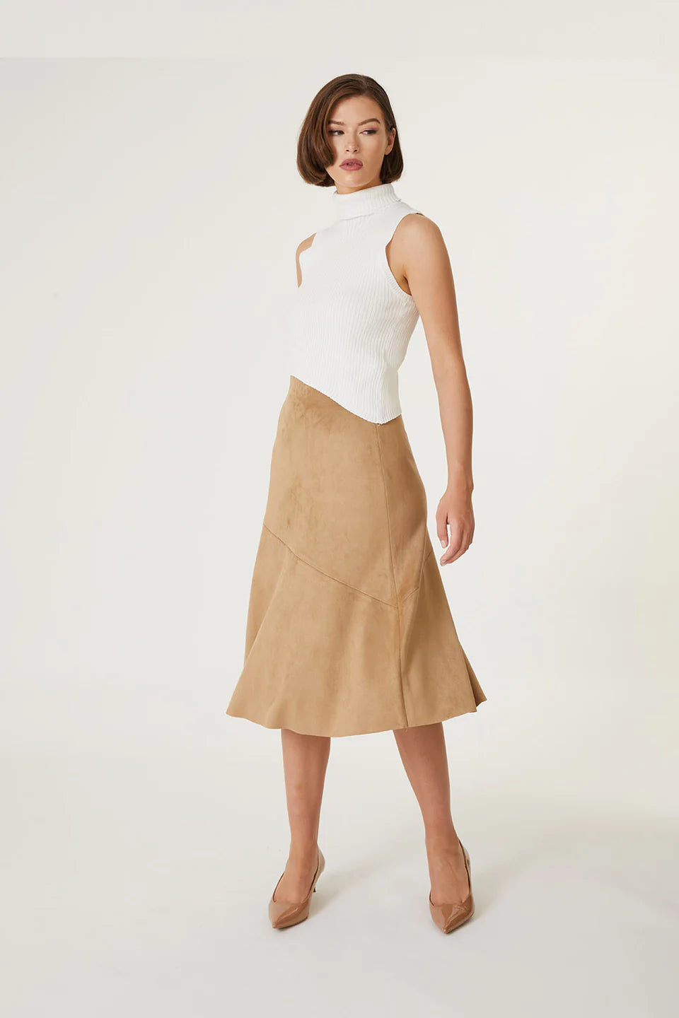 Vegan Faux Suede Skirt by Level 99 in Golden wool skirt sturdy